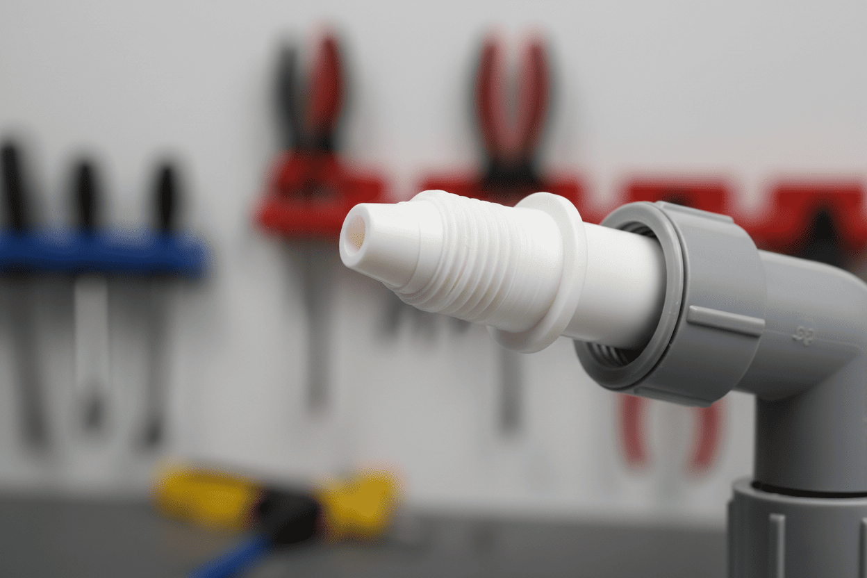Correct vs Incorrect installation of a plastic spray nozzle showing thread tape usage
