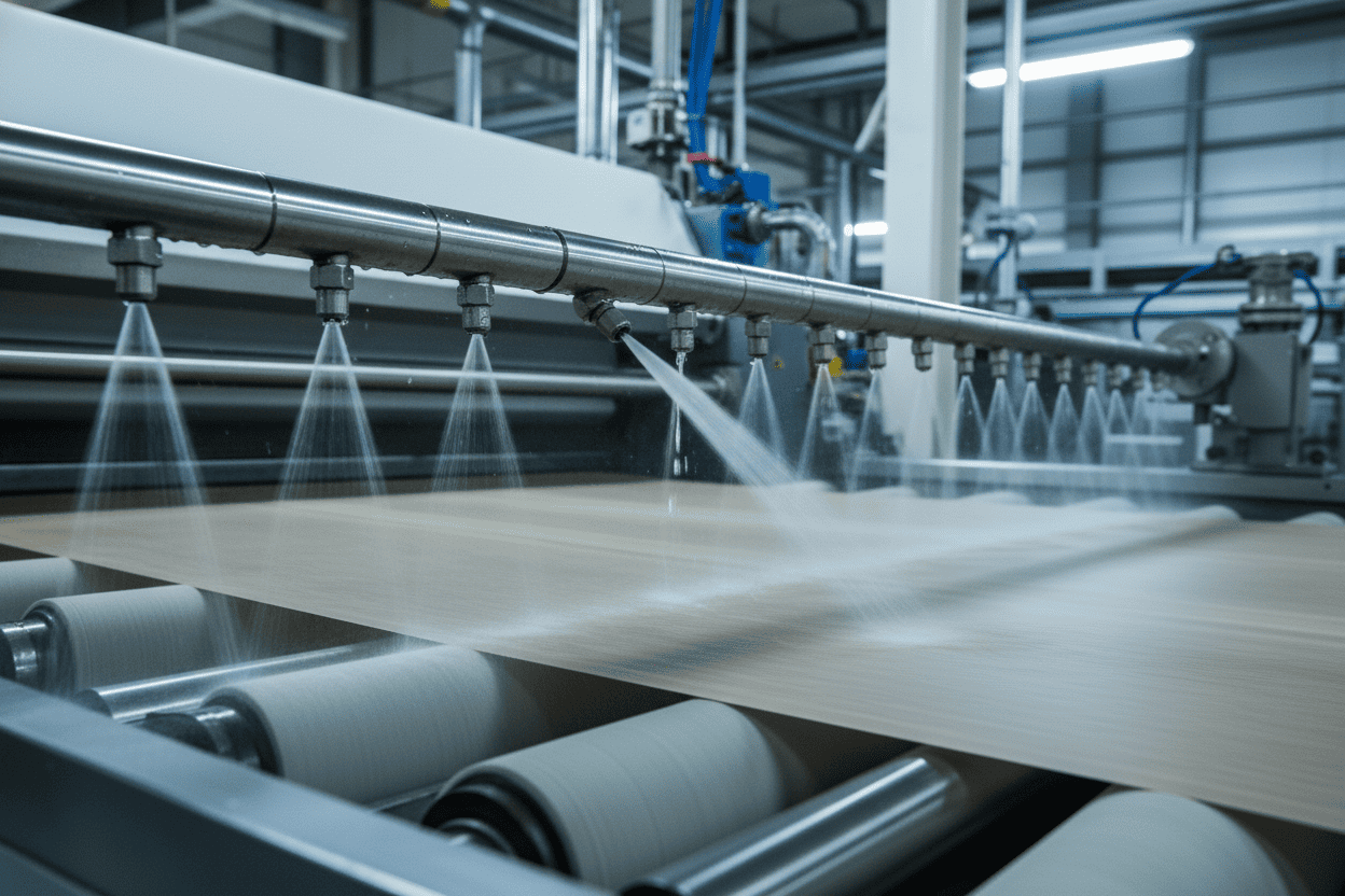 Correct vs incorrect paper machine nozzle spray alignment