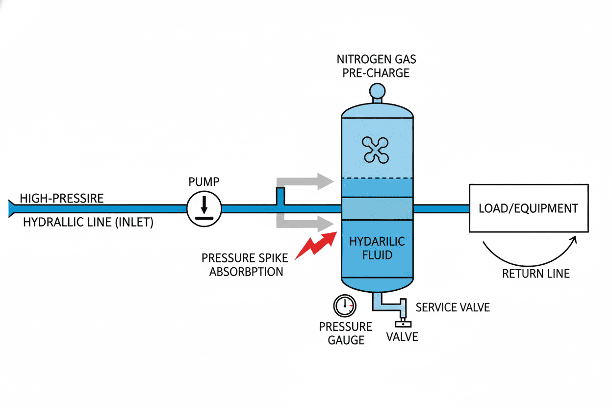 Diagram showing a hydro-pneumatic accumulator installed