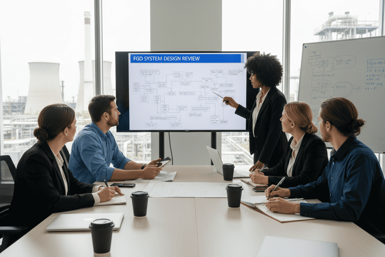 Engineering team conducting FGD system design review