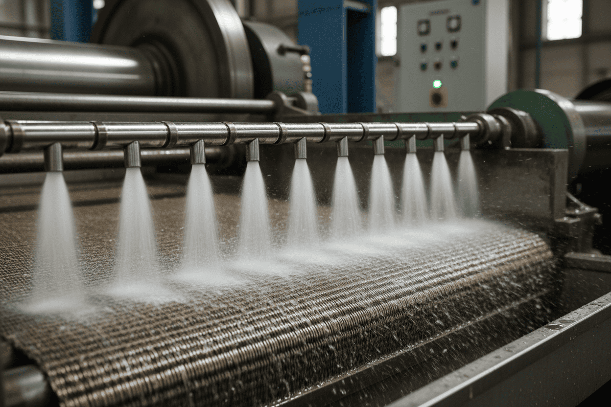 Flat fan nozzle cleaning paper machine forming wire