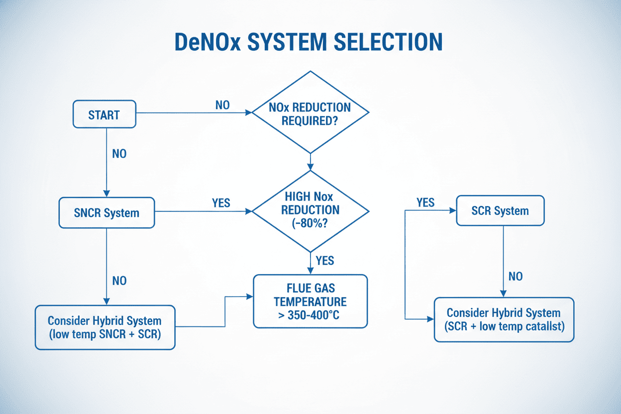 Flowchart showing the decision making process between SCR, SNCR, and Hybrid systems