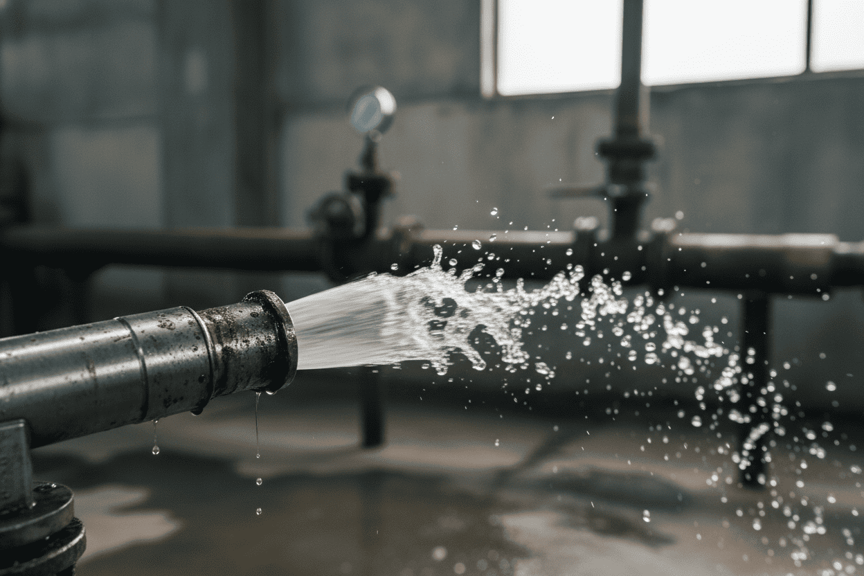 Industrial spray nozzle showing uneven spray pattern due to orifice wear