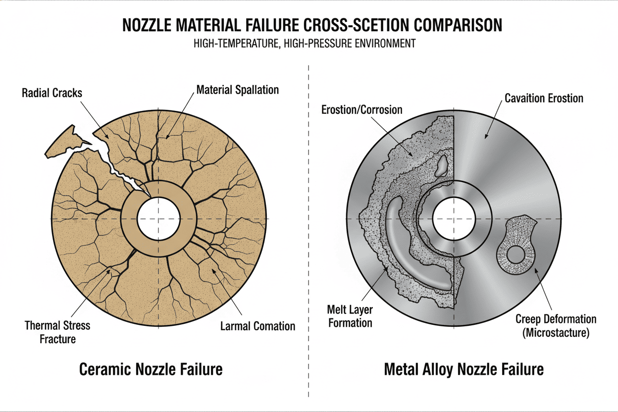 Nozzle Material Failure Cross-Section Comparison Diagram