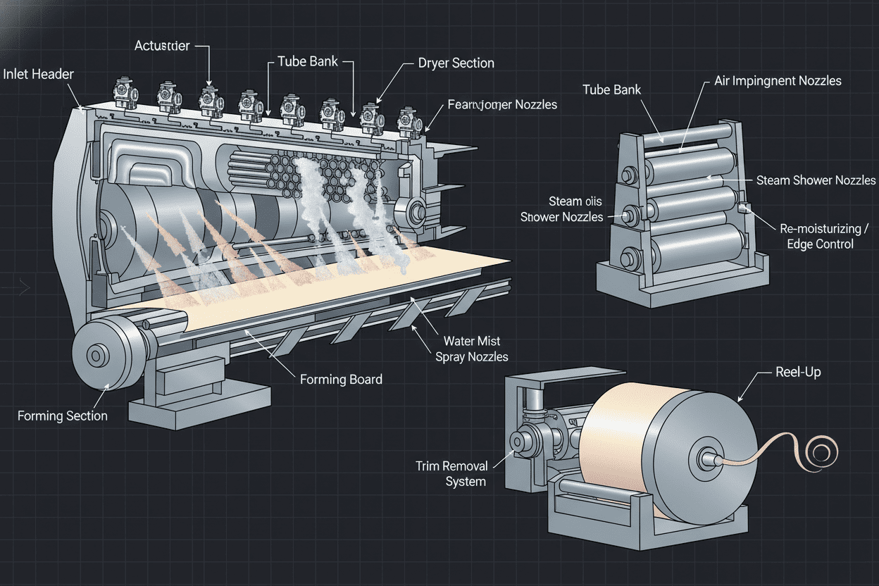 Paper machine wet end and dry end nozzle operation overview