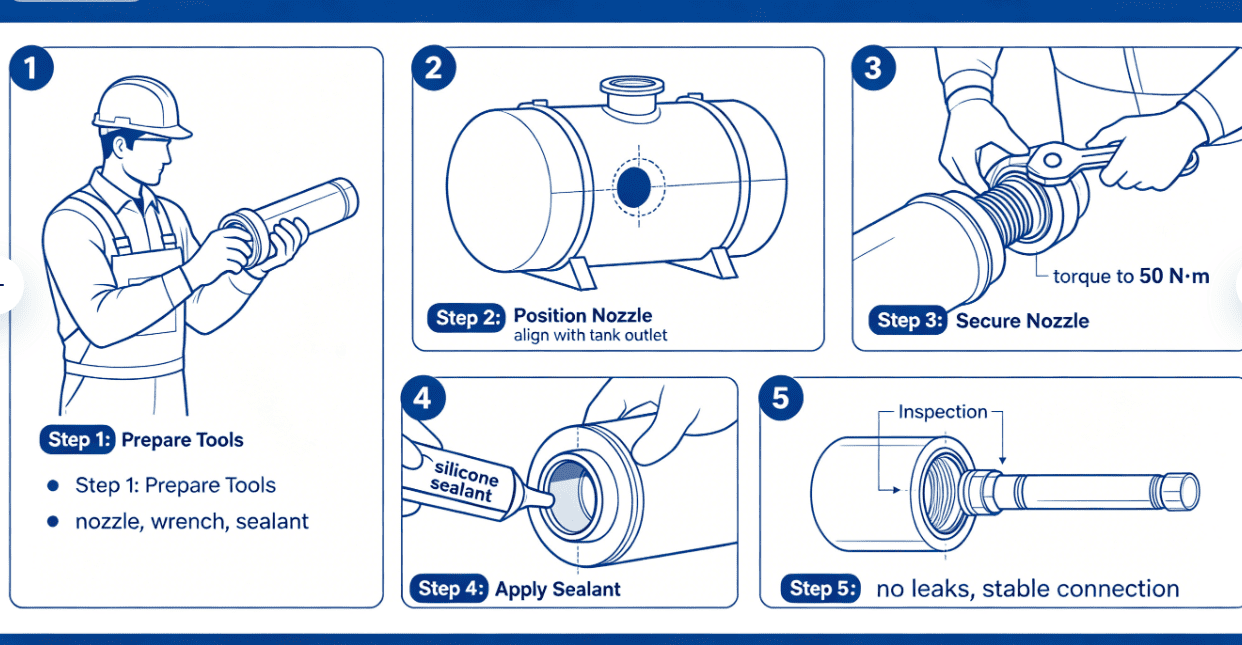 tank cleaning nozzle installation process diagram
